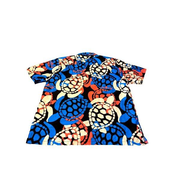 Uzzi Mens Large Button-Up Hawaiian Shirt With Abstract Turtle Shell Print In Red - Picture 6 of 6